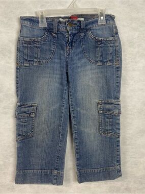 Vtg Mossimo Denim Cargo Capri Jean Women's Juniors Size 1 Low Rise Festival